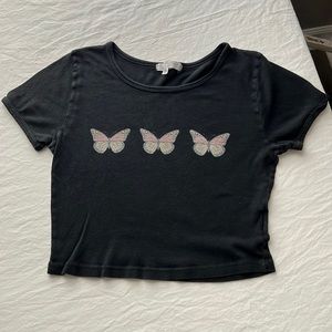 Urban Outfitters Truly Madly Deeply Black Butterfly Graphic Crop Top Size Small